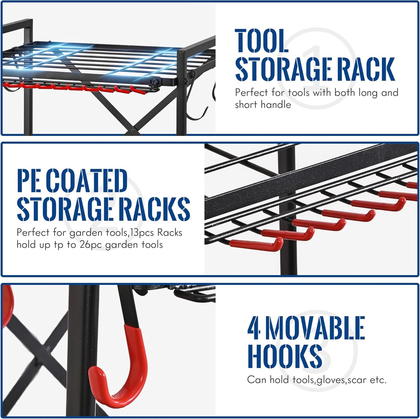 Mythinglogic Garden Tool Organizer for Garage, Yard Tool Rack with Wheels, Garage Organizers and Storage Holder for Yard Tools (Small Tower)