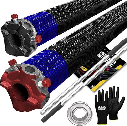 Garage Door Torsion Spring 262x1.75x38 Includes 1” Steel Bearing, Non-Slip Gloves, and Winding Bars for Left and Right Side of Garage Door Precision E-Coating 5-Year Warranty Min. 30,000 Cycles (Pair)