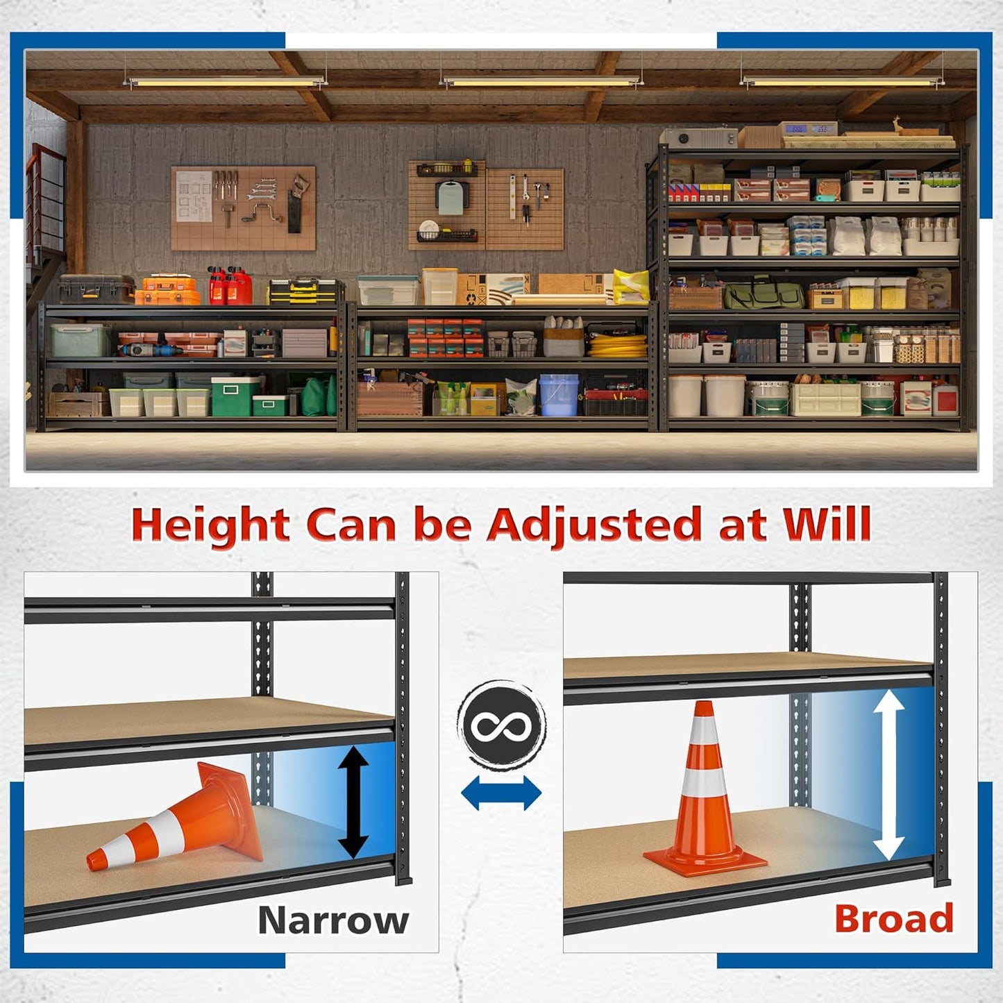 83.8" H Garage Shelving 59.8" W Metal Shelving 3000LBS Storage Shelves Heavy Duty Garage Shelves Adjustable Metal Shelf for Basement Warehouse Pantry 59.8" W x 24" D x 83.8" H