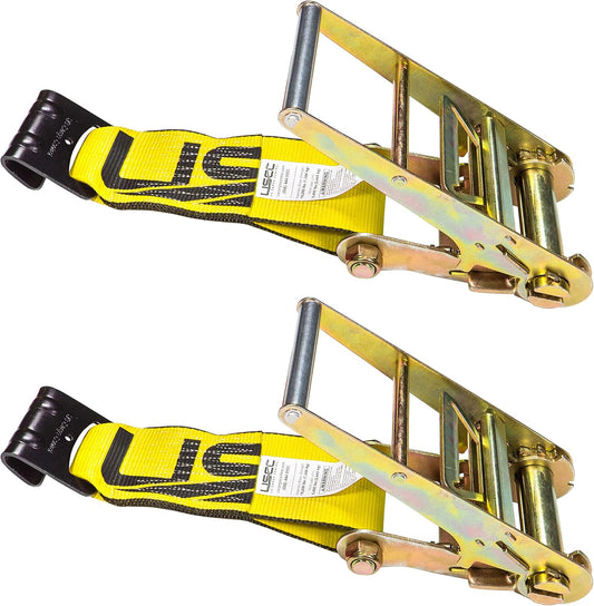 US Cargo Control 4 Inch x 11 Inch Fixed End (2-Pack), Zinc-Coated Ratchet and Black Flat Hook, 5,400 lbs Working Load Limit, 4 Inch Ratchet Strap Fixed Ends for Flatbed Trailers and Trucks