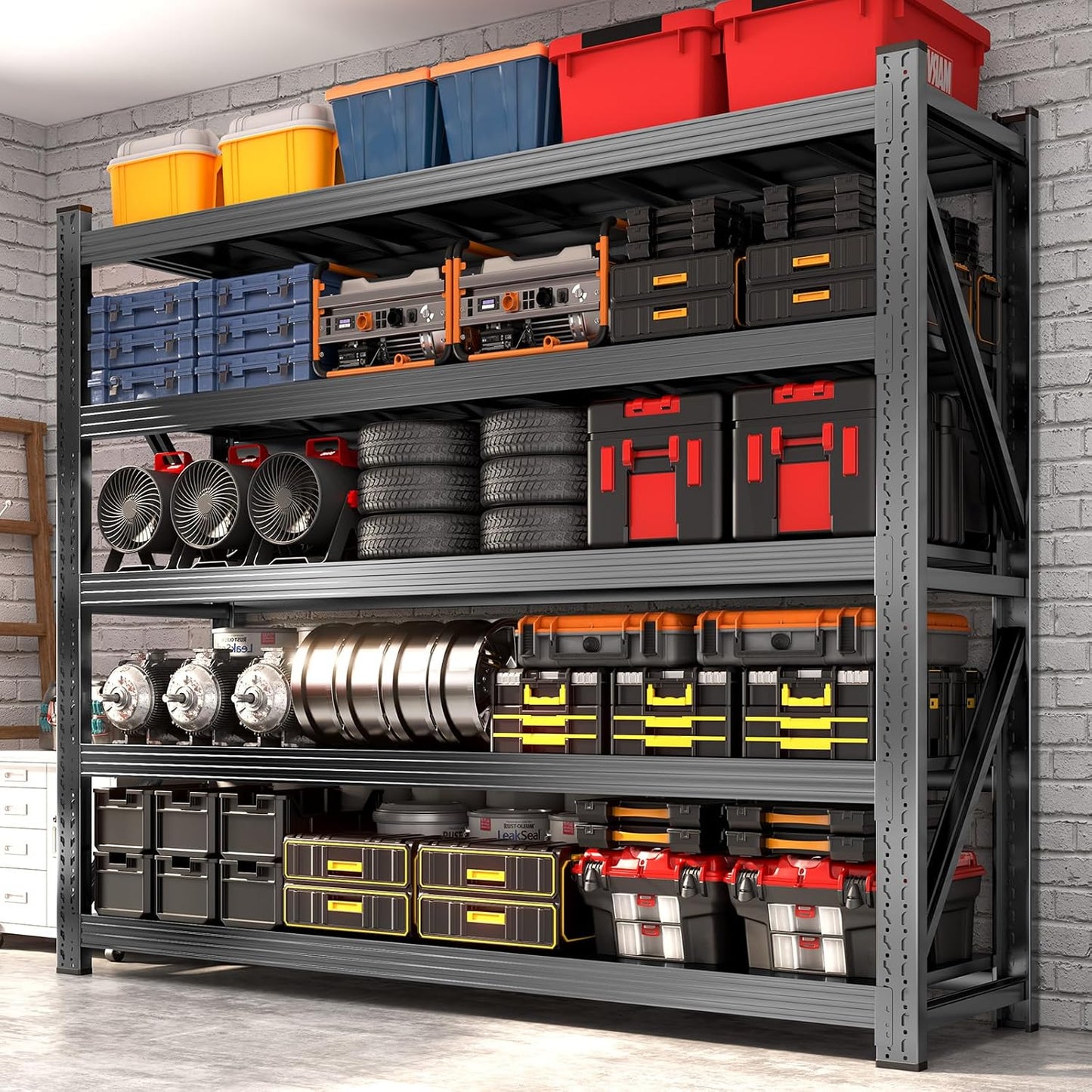 8000LBS Garage Shelving Heavy Duty, 5-Tier 71" H Storage Garage Shelves, Industrial Adjustable Metal Shelving Units for Garages, Warehouses, Kitchen, Black, 59" W x 24" D x 71" H