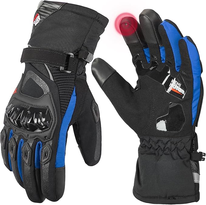 KEMIMOTO Winter Motorcycle Gloves, Rainproof Riding Warm Gloves with Touchscreen for Motorcycle Riding, ATV, UTV, Snowmobile Blue XXL