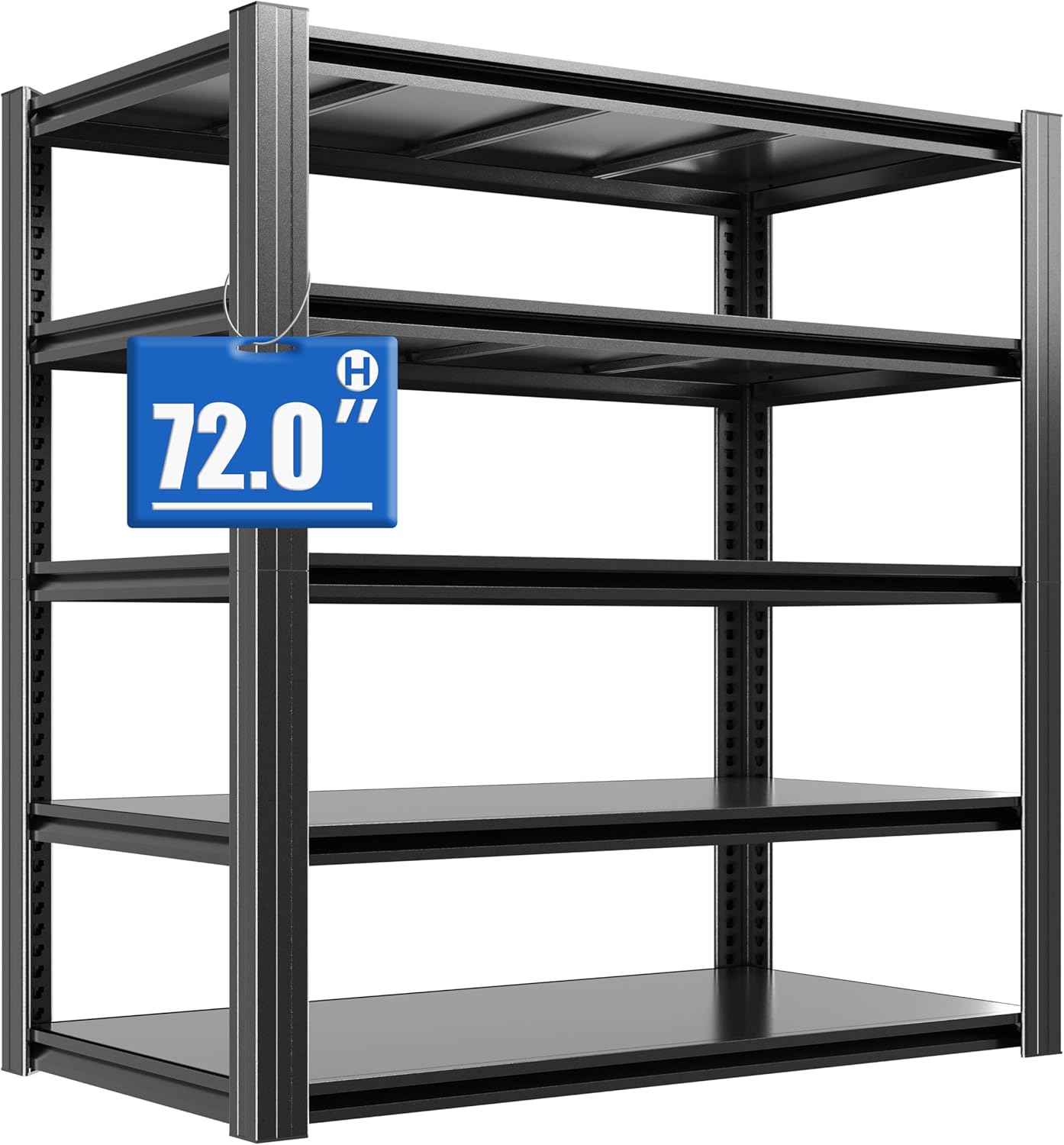 72" H Metal Storage Shelving, 3000LBS Heavy Duty Shelves Unit, Adjustable 5 Tier Storage Rack, Industrial Utility Shelf for Garage, Warehouse, Bedroom, Kitchen,24" D×48“W×72”H, Black