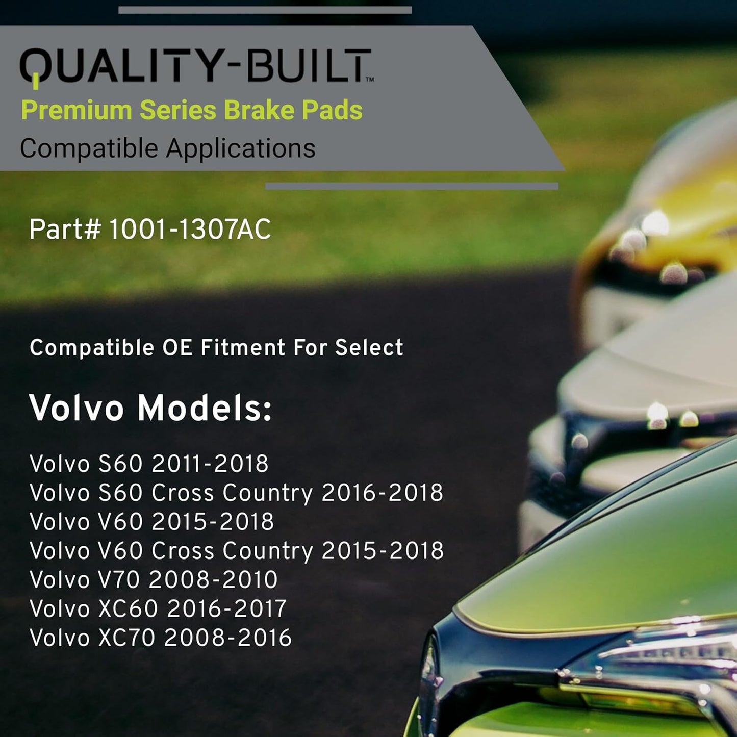 Premium Ceramic Rear Brake Pads (1001-1307AC) Compatible with 2008-2018 Volvo (S60/S60 Cross Country/V60/V60 Cross Country/V70/XC60/XC70)