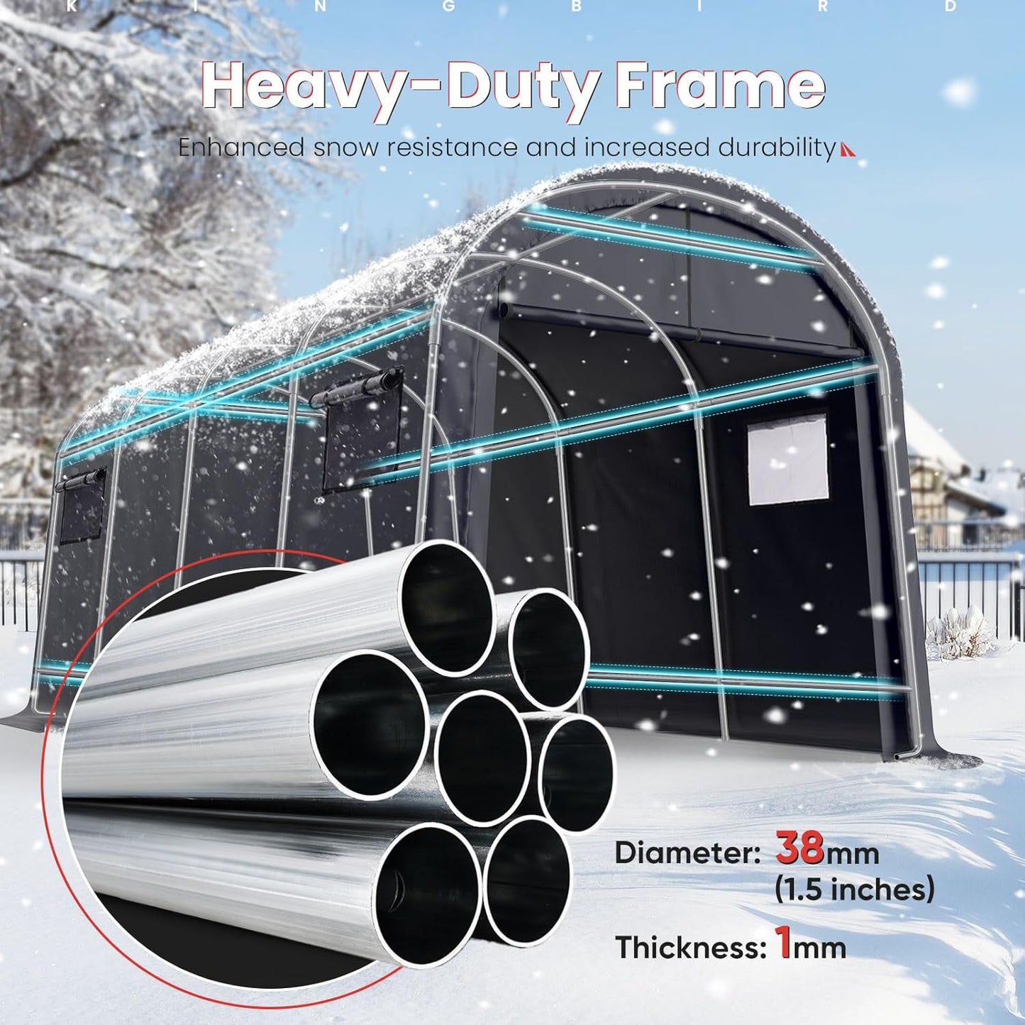 KING BIRD 10' x 20' Heavy Duty Carport with Roll-up Ventilated Windows Round Style Outdoor Instant Garage Anti-Snow Car Canopy with Reinforced Ground Bars