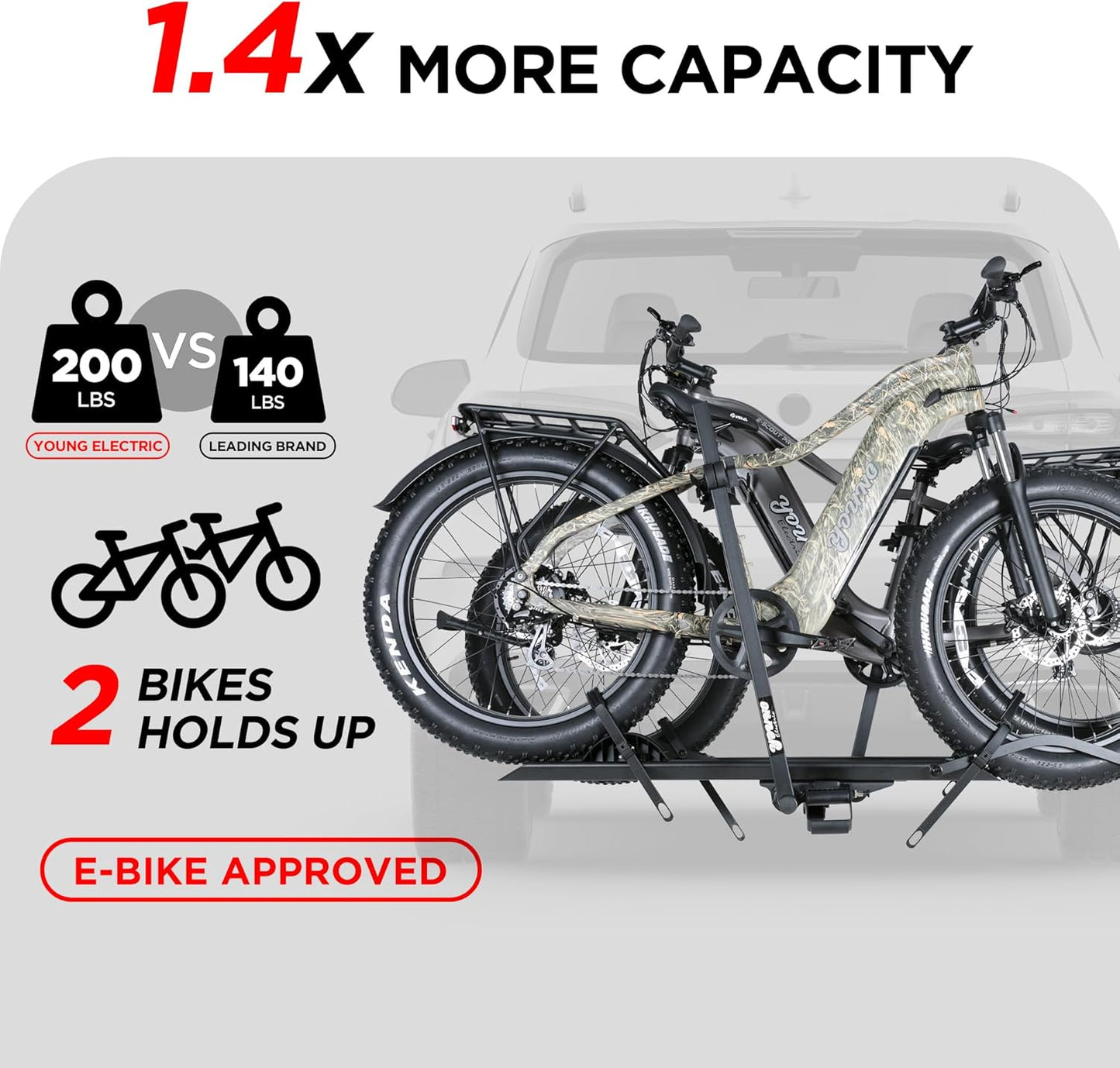 200LBS EZ-FOLD Aluminum 2-Ebike Carrier with Ramp for Bikes and Electric Bike, Car SUV Truck Van RV and Trailer