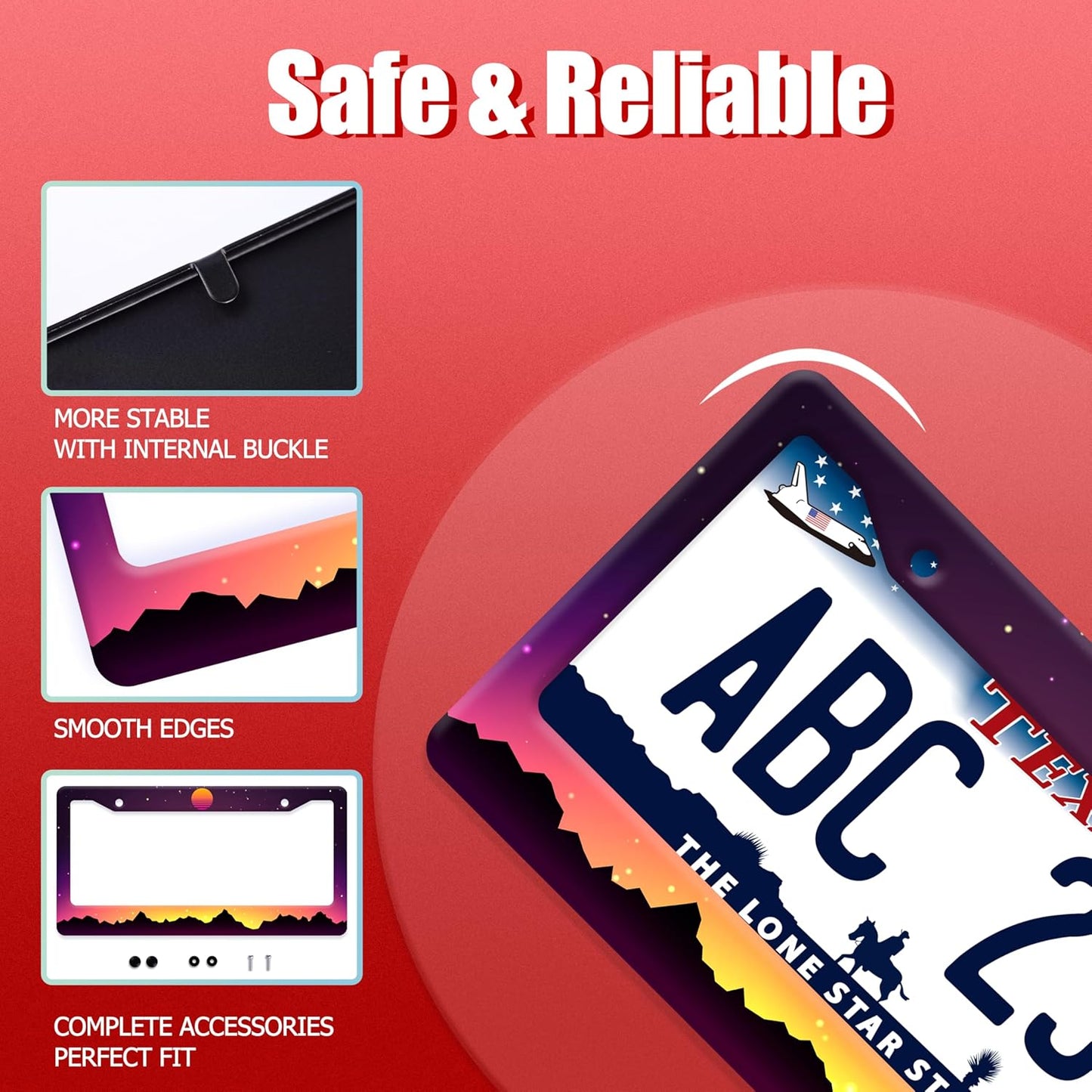 Mountain Sunset License Plate Frame Funny Mountains License Plate Frames Stainless Steel Accessories Cars Decor with 2 Holes and Screws Fits Standard Us Ca Vehicles License Plate Holder 12.2 X 6 Inch