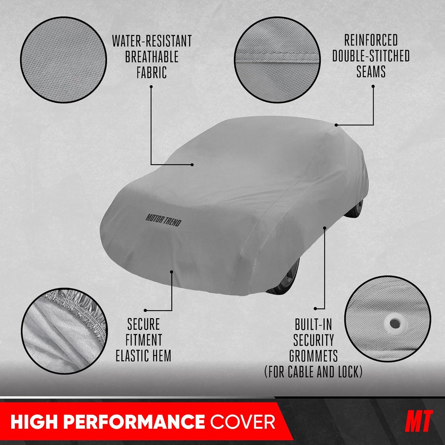 Motor Trend Breathable Lightweight Car Cover, Anti-Moisture Build-Up Water-Resistant Scratch-Resistant Travel-Friendly, Universal Fit for Cars SUVs Trucks Vans All-Weather Outdoor/Indoor, (XL) 210" L