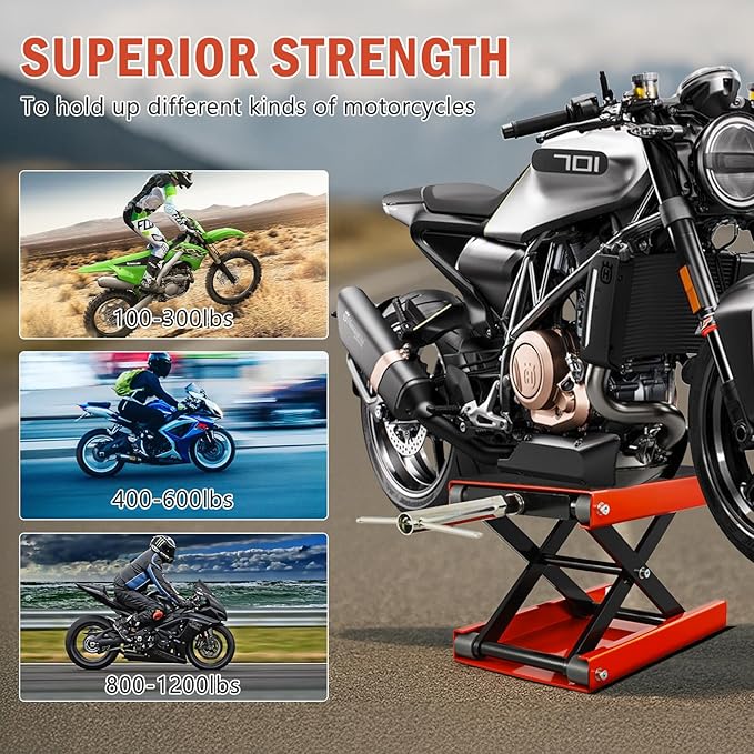Motorcycle Lift Scissor Jack,1200 Lbs Capacity Steel Motorcycle Jack,4"-14.17" Height Range Scissor Lift，Motorcycles Scissor Lifts Repair Bracket, for Motorcycles, ATV, Motocross Bike - Red