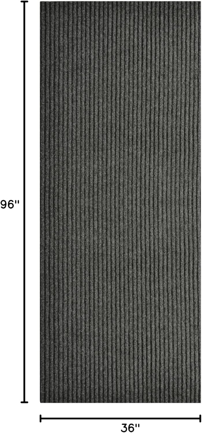 iCustomRug Spartan Weather Warrior Indoor/Outdoor Utility Ribbed Carpet Runner with Non-Slip Thermoplastic Rubber Backing, 3ft X 8ft in Charcoal
