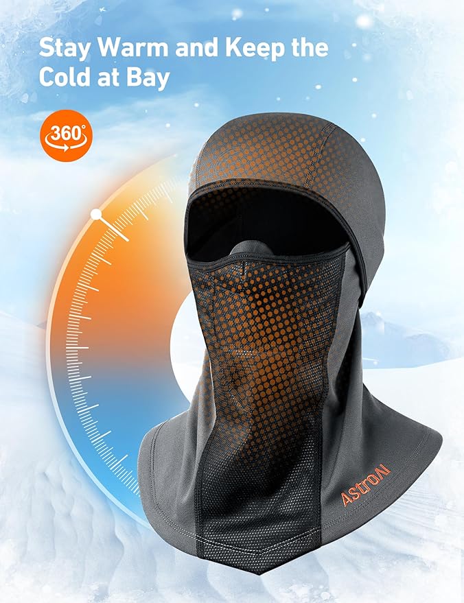 AstroAI Ski Mask Windproof Balaclava for Cold Weather, Winter Face Mask Breathable Stretchable for Skiing, Snowboarding, Gray