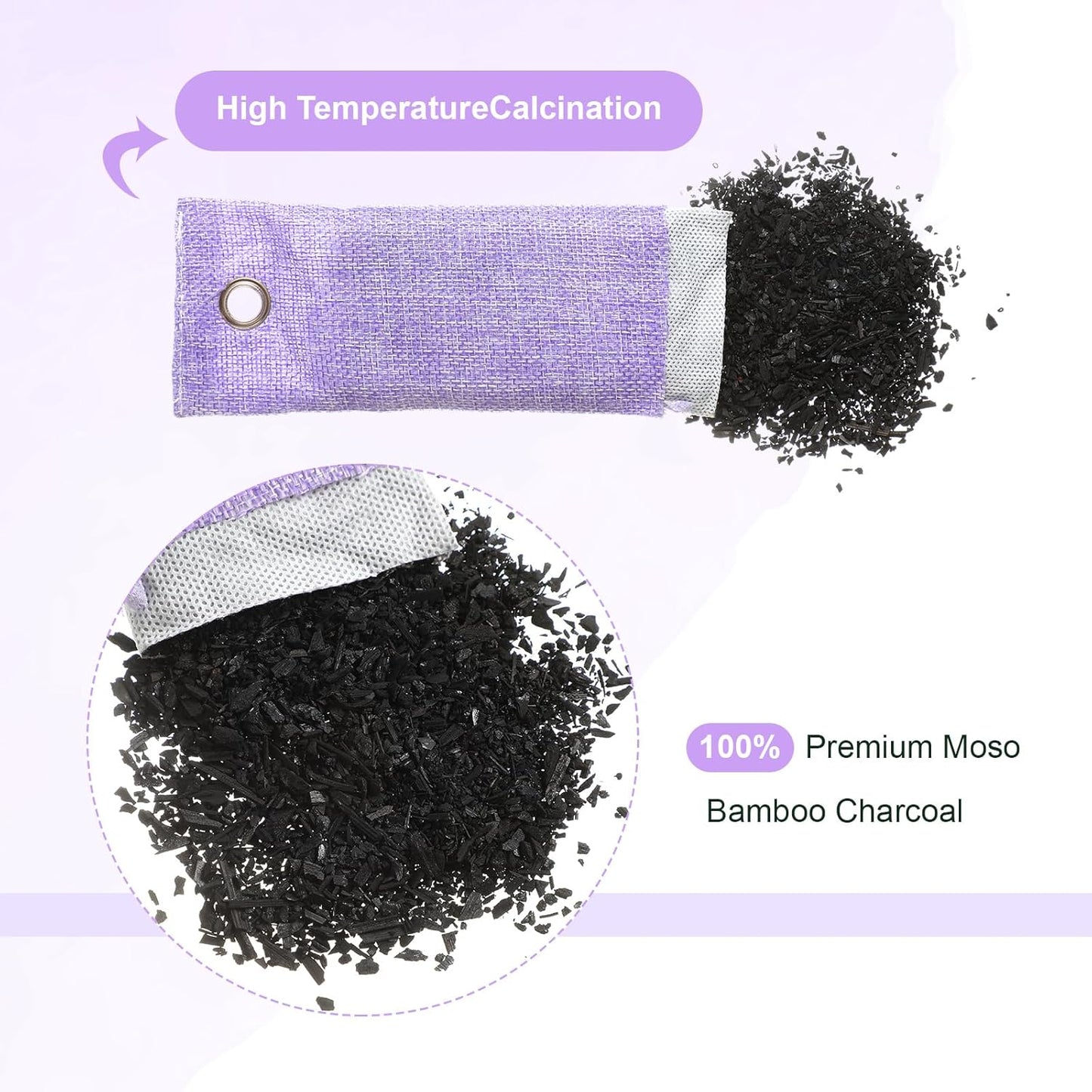 Nuanchu 24 Pcs Activated Charcoal Odor Absorber 50g/100g/200g, Air Purifying Bamboo Charcoal Bags, Natural Shoe Odor Absorber, Deodorizer Absorbers for Fresh Car Home Closet Pet Basement Smell(Purple)