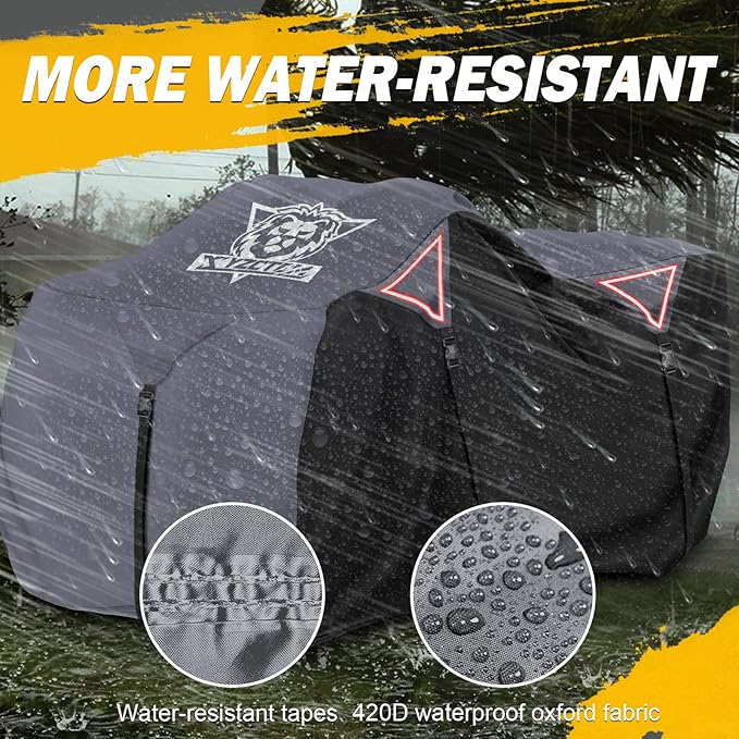 XYZCTEM Premium ATV Cover,Outdoor Protection Against Water, UV, Wind. Quad Cover for Can-am,Suzuki,Kawasaki, Honda, Yamaha, Polaris,and More.4 Wheeler Accessories with Thickened Straps(Grey,88" L)