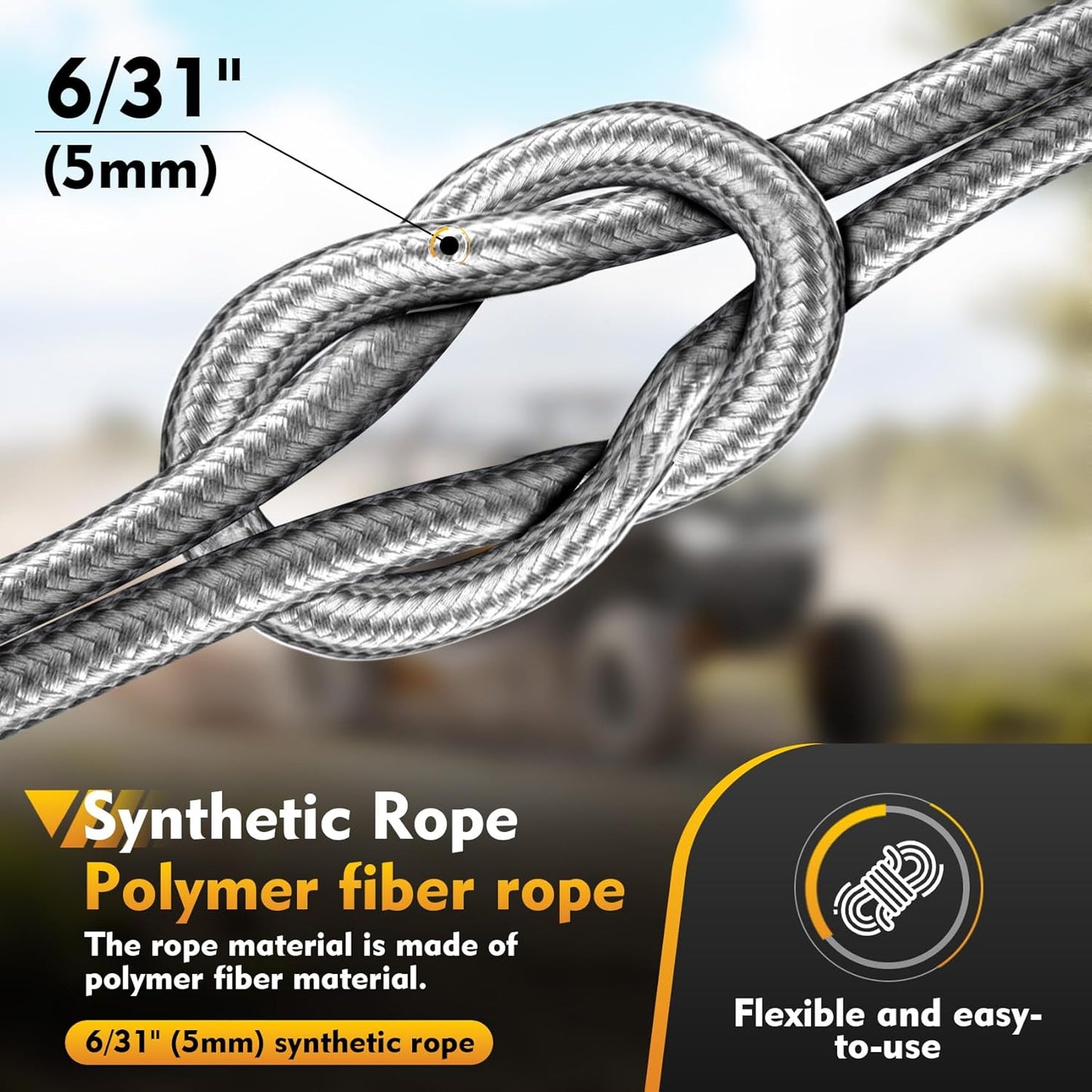 Portable Drill Winch of 1000 LB, Black Handheld Drill Winch with 40 Foot Synthetic Rope, Rotate The Hook 360 Degrees, for Lifting & Dragging