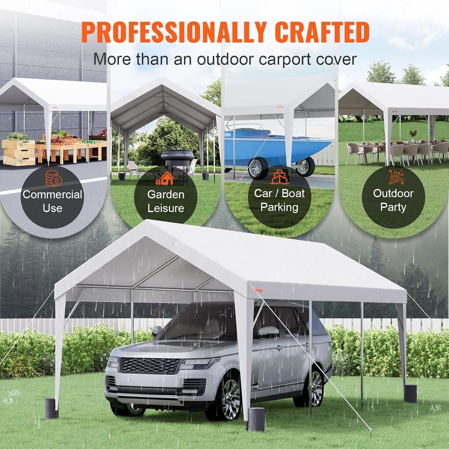 VEVOR Upgraded 10x20 ft Heavy Duty Carport Car Canopy, Car Port Garage Boat Shelter Party Tent with 8 Reinforced Poles and 4 Weight Bags, UV Resistant Waterproof Tarp for SUV, Truck, Boat