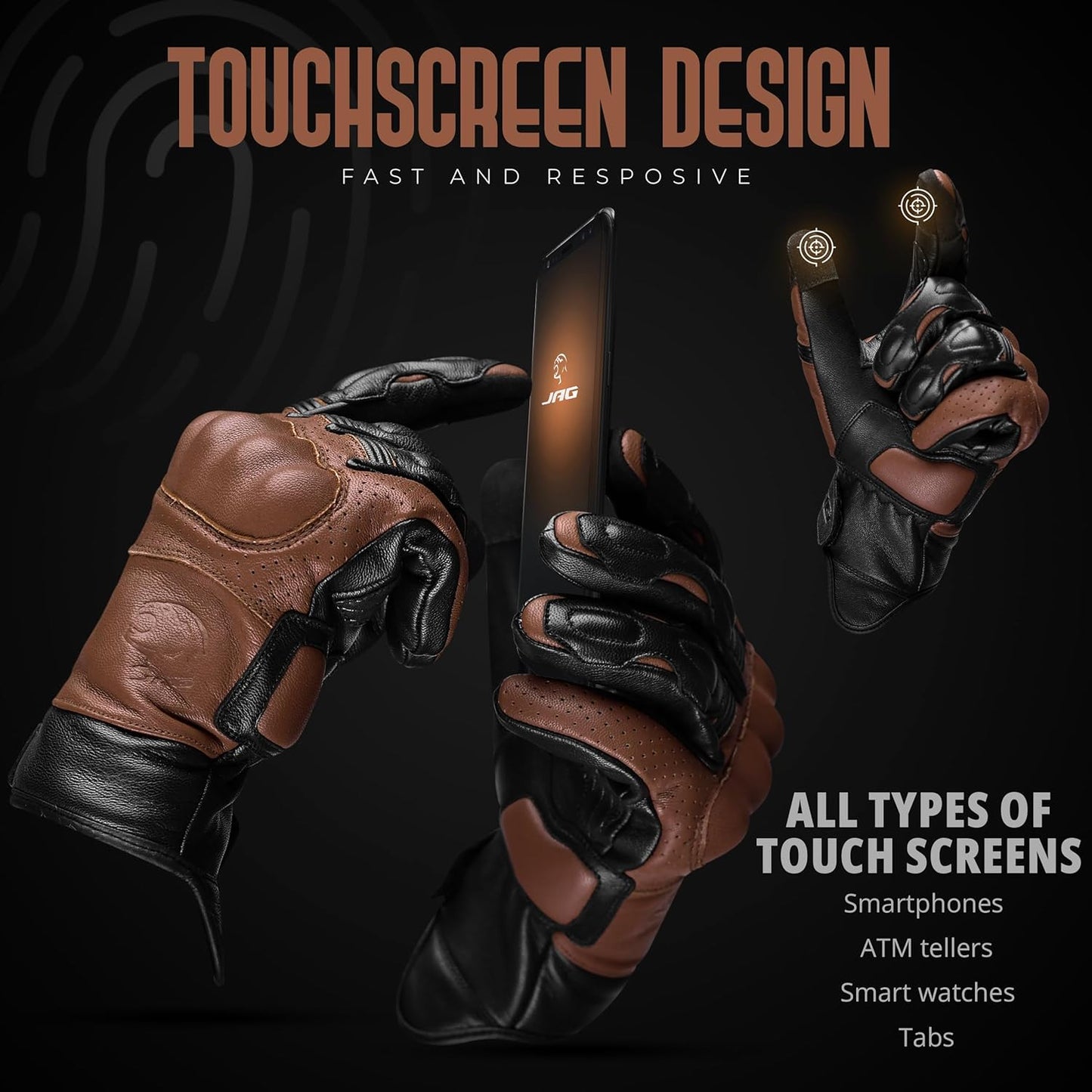 J.A.G. Motorcycle Gloves - Premium Leather Perforated Motorcycle Gloves for Men with Knuckle Protection | Touchscreen Motorbike Riding Gloves