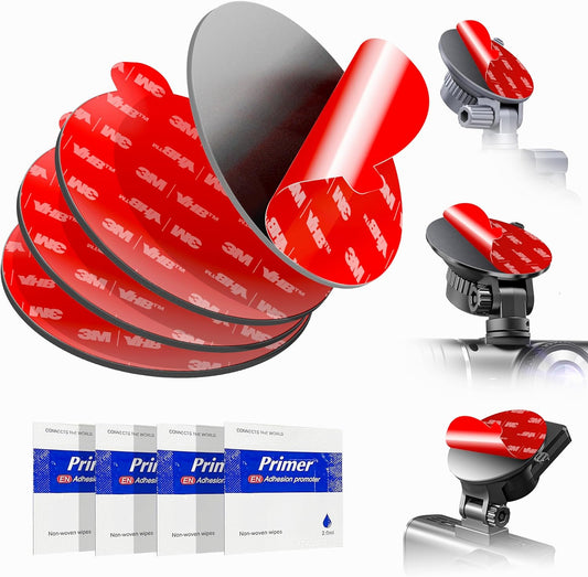 Double-Sided Adhesive Pads for Dash Cam Mount – Made with 3M VHB, 4-Pack 2.2" Round Heat-Resistant Sticky Tape for Windshield, Dashboard, GPS, and Camera Holders – Includes 4 Adhesion Promoter