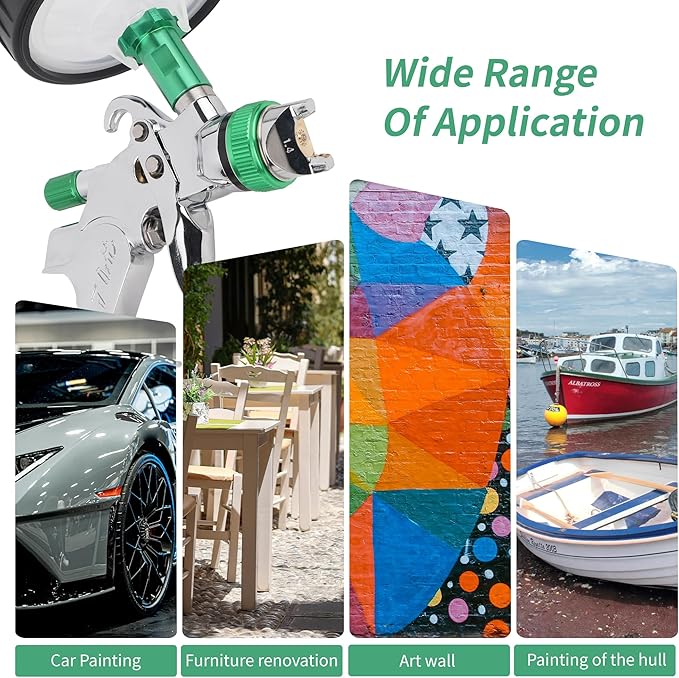 HVLP Spray Gun with 10Pcs 600ML Disposable Paint Cups, 4 Nozzles,1.4/1.7/2.0/2.5mm, Automotive Gravity Feed Paint Spray Gun Kit with Air Compressor Regulator for Auto (Green)