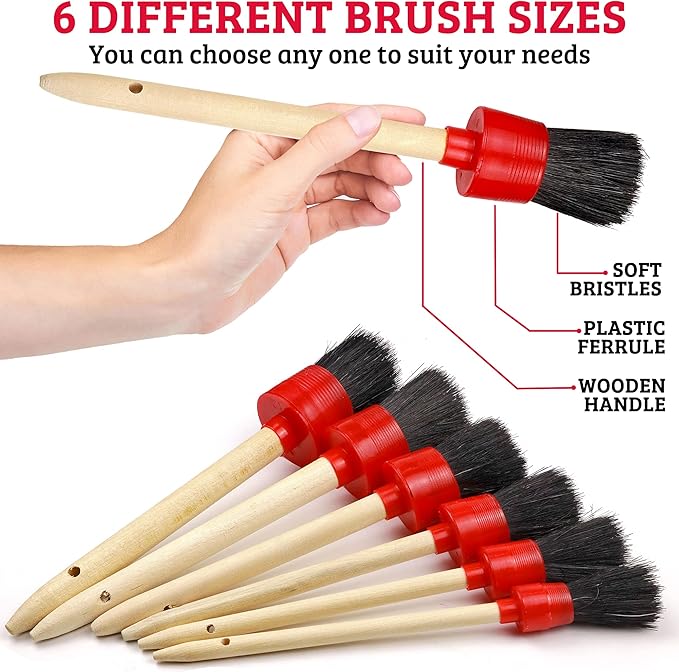TAKAVU Complete Car Detailing Kit (12pc) - Detail Brushes, Wire Brushes, Vent Duster & Microfiber Towel for Wheels, Interior, Exterior, Engine Bay & Motorcycle Cleaning