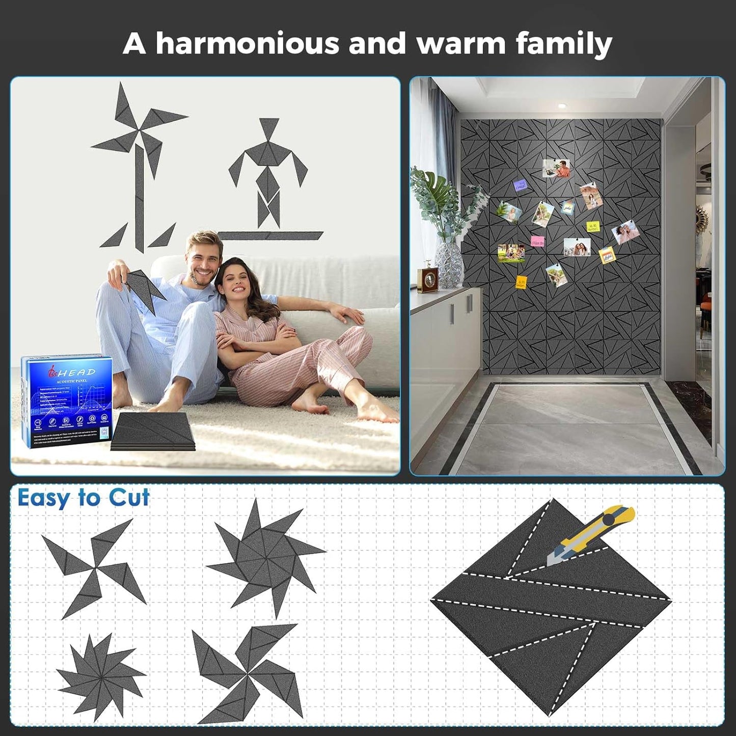 50 Pack Bulk Self-Adhesive Soundproof Wall Panels, 12 x 12 x 0.47 In Sound Proof Foam Panels for Walls, 1.2lb/ft³ High Density, Thicker 0.47in, Acoustic Panels, Duty for Large Walls Gray