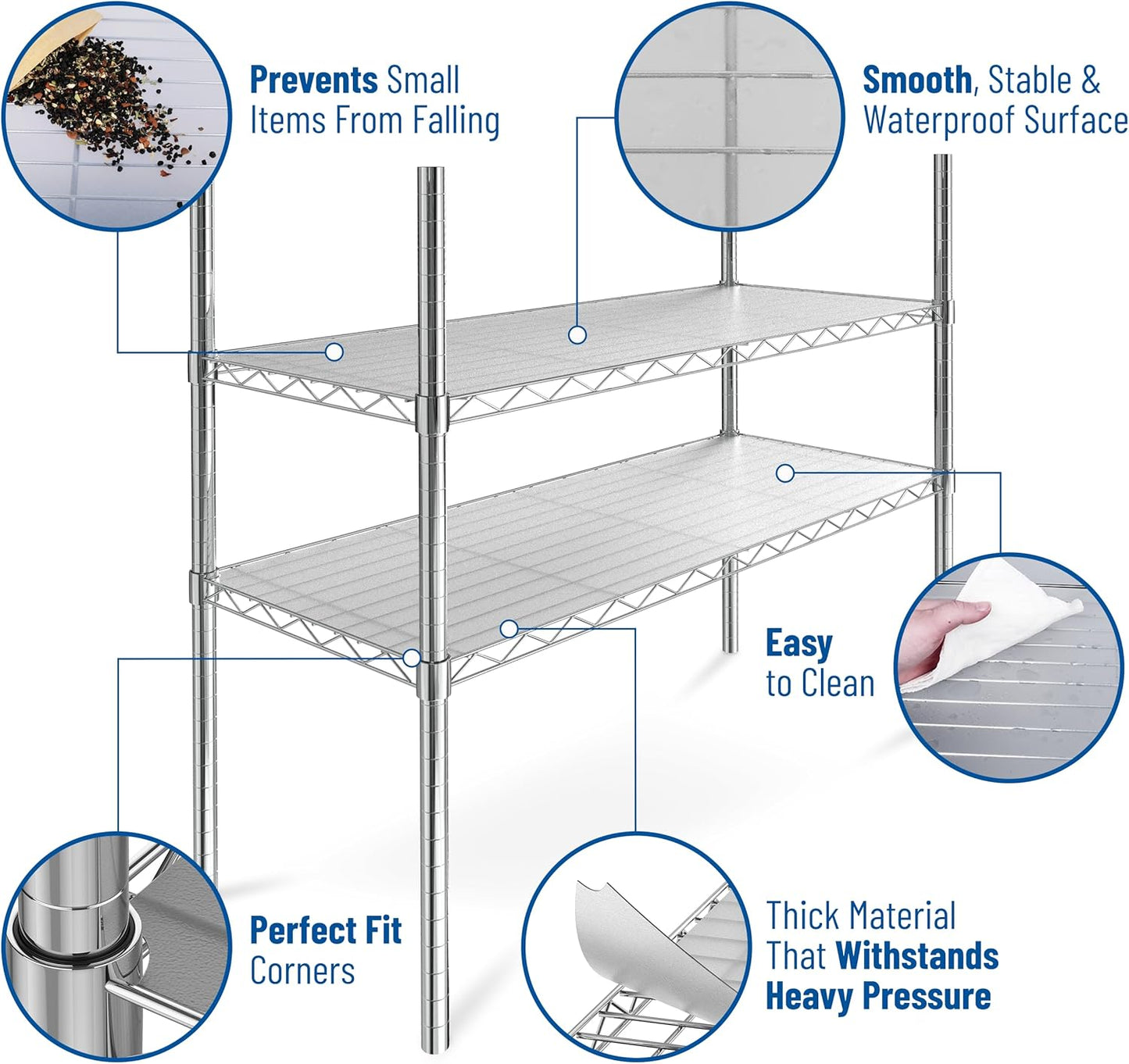 Shelf Liners for Wire Shelf System: Set of 4 in Graphite: 14 x 36 inch: Plastic Wire Shelving Shelf Mats