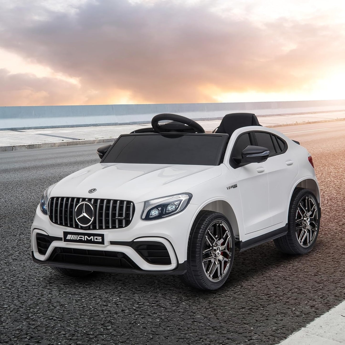 Aosom 12V Toddler Ride On Car with Remote Control, Mercedes Benz AMG GLC63S Coupe, Electric Car with 2 Speed, MP3 Player, Light, Horn, Songs, Suspension, White