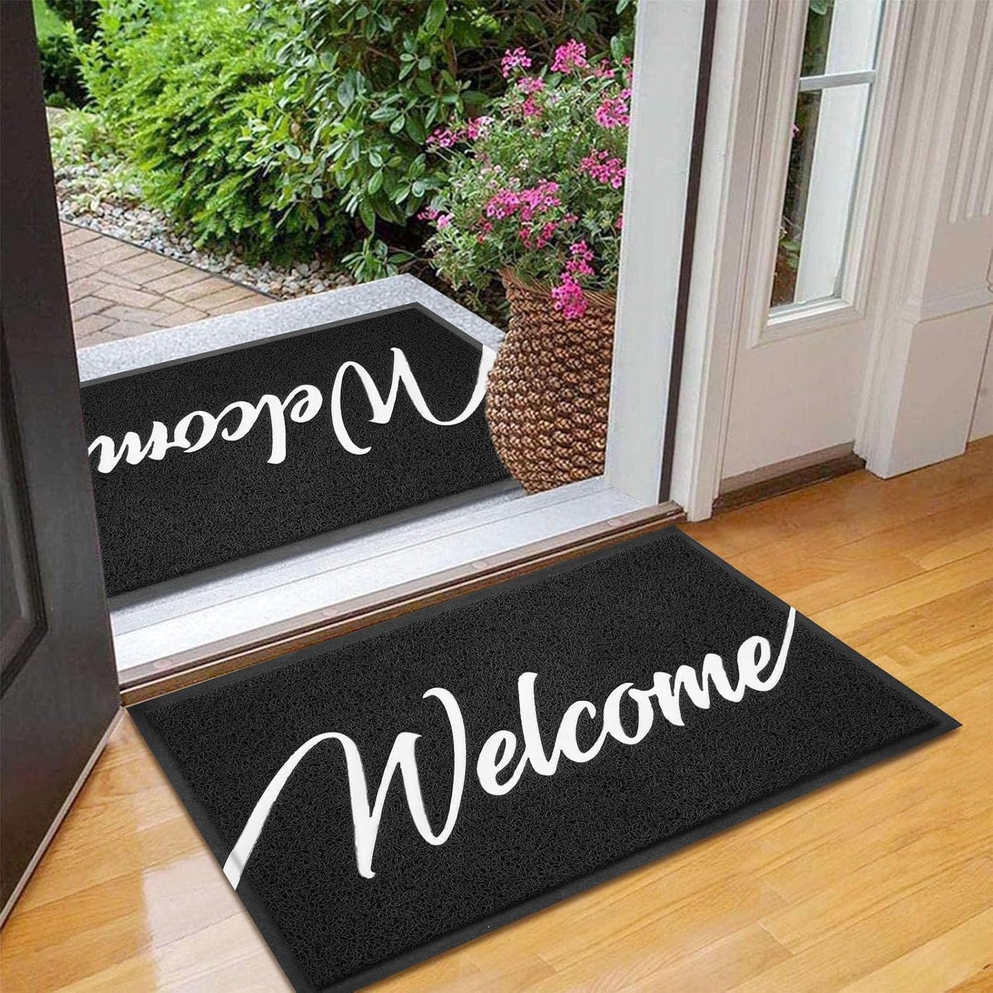 EARTHALL Door Mat 2-Pack Outside Inside Welcome Doormat 30"x17.5" Durable Floor Mat Non Slip Rug Ultra Absorb Mud Easy Clean Front Doormat for Garage, Entryway, Patio, High Traffic Areas, Black