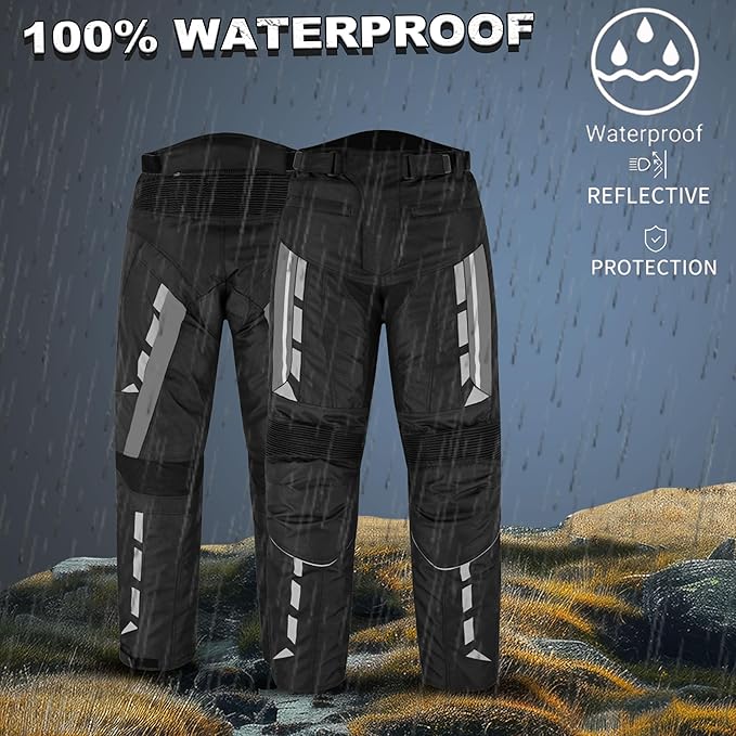 Men’s Waterproof Motorcycle Trousers – 600D Cordura Biker Pants with CE Armour, Thermal Lining & Reflective Panels
