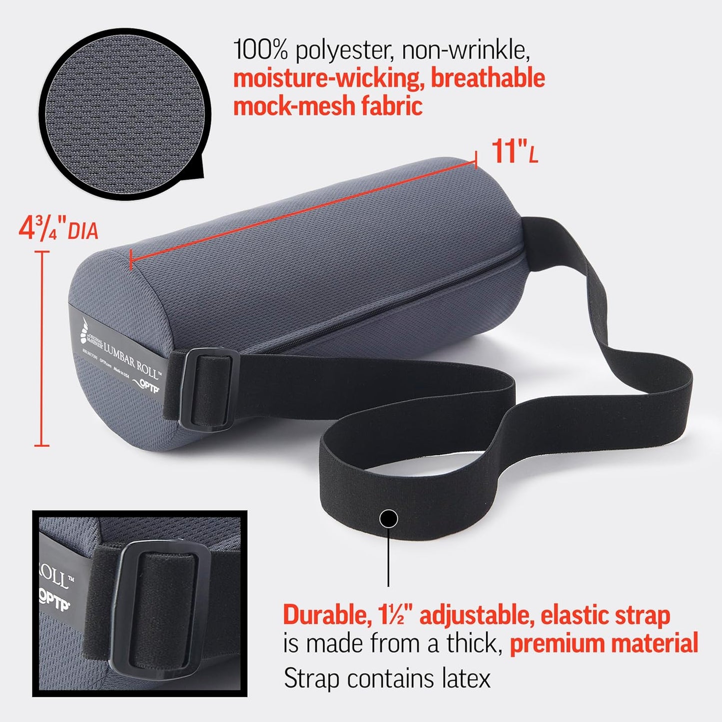 OPTP The Original McKenzie Lumbar Roll – USA-Made Low Back Lumbar Support for Office Chair & Car Seat Back Support Cushion. The Preferred Lumbar Pillow by Physical Therapists - Standard Density
