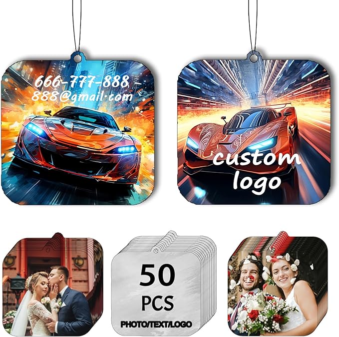 50 Custom Logo Air Fresheners - Personalized Double-Sided Car Hanging Ornaments (50 Square)