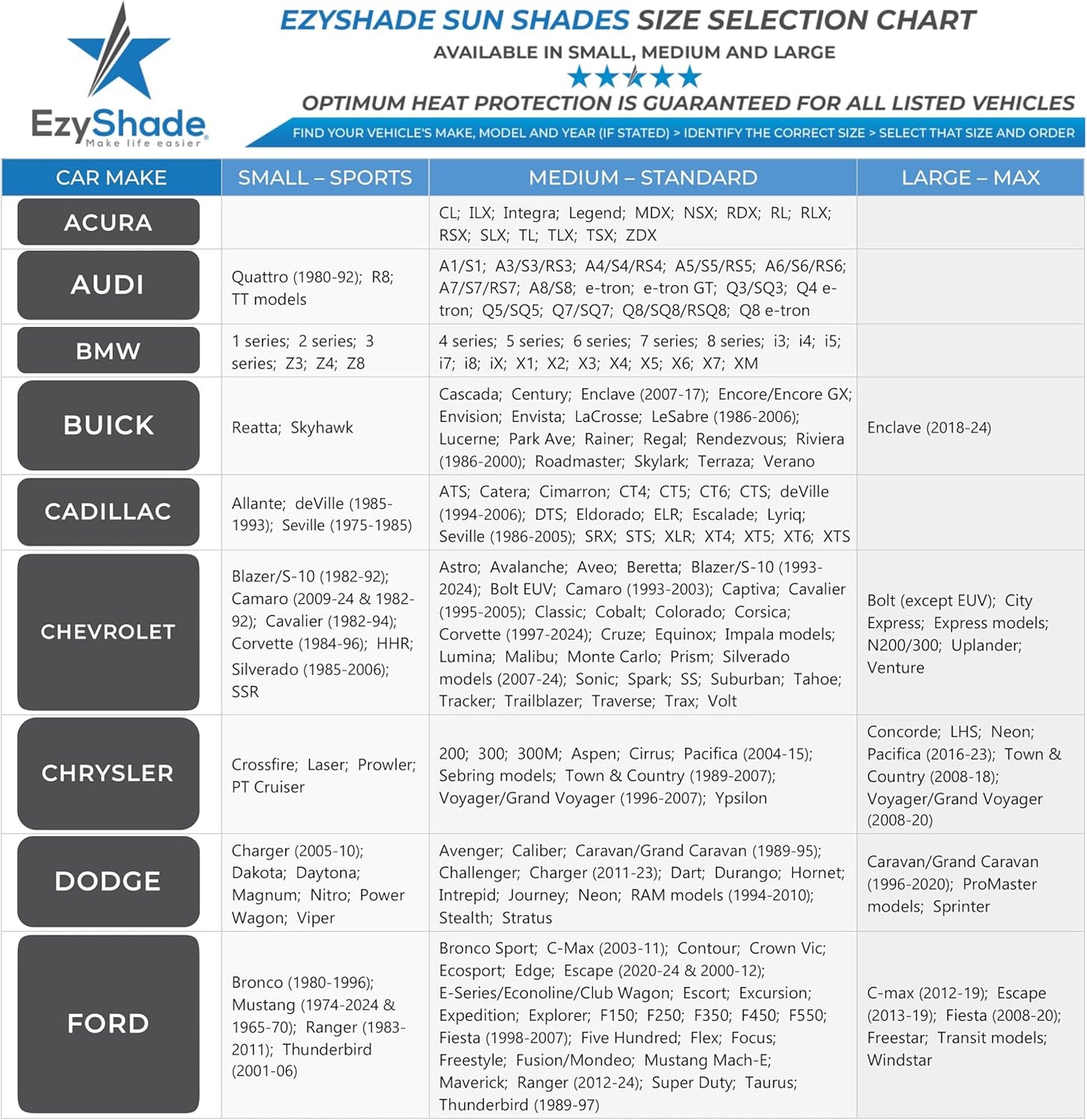 EzyShade Windshield Sun Shade with Shield-X Reflective Technology. See Vehicle Size-Chart. Foldable Car Sunshade for Front Windshield Window Car SUV Van Truck. Sun Visor Heat Shield. Sports (S) Size