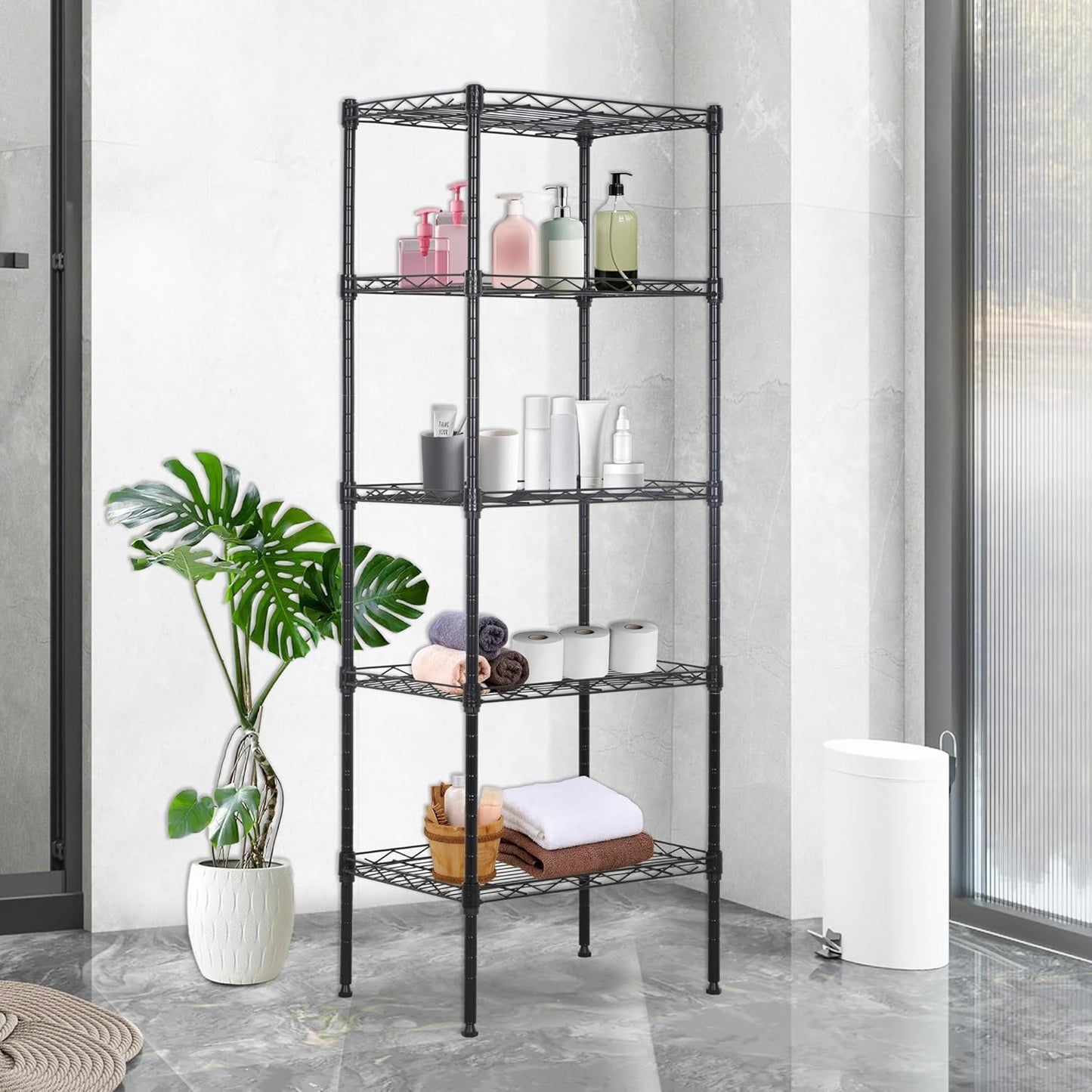 BestOffice 5 Tier Garage Shelving Heavy Duty Metal Shelves 17”D x 12”W x 48”H Easy Assemble Storage Shelves NSF Certified Wire Shelving with Leveling Feet for Garage Home Office, Black