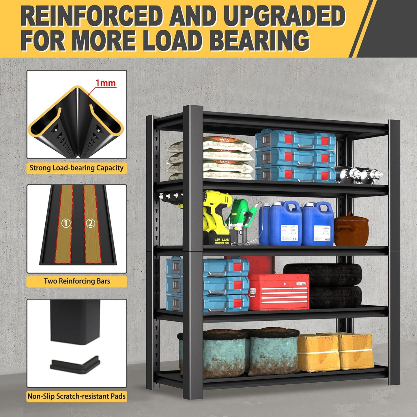 76" H x 60" W x 24" D 5-Tier Heavy Duty Garage Shelving Unit, 3000 LBS Capacity Metal Storage Rack,Adjustable Steel Shelves for Garage, Warehouse, Basement, Pantry, Workshop.4 Pack