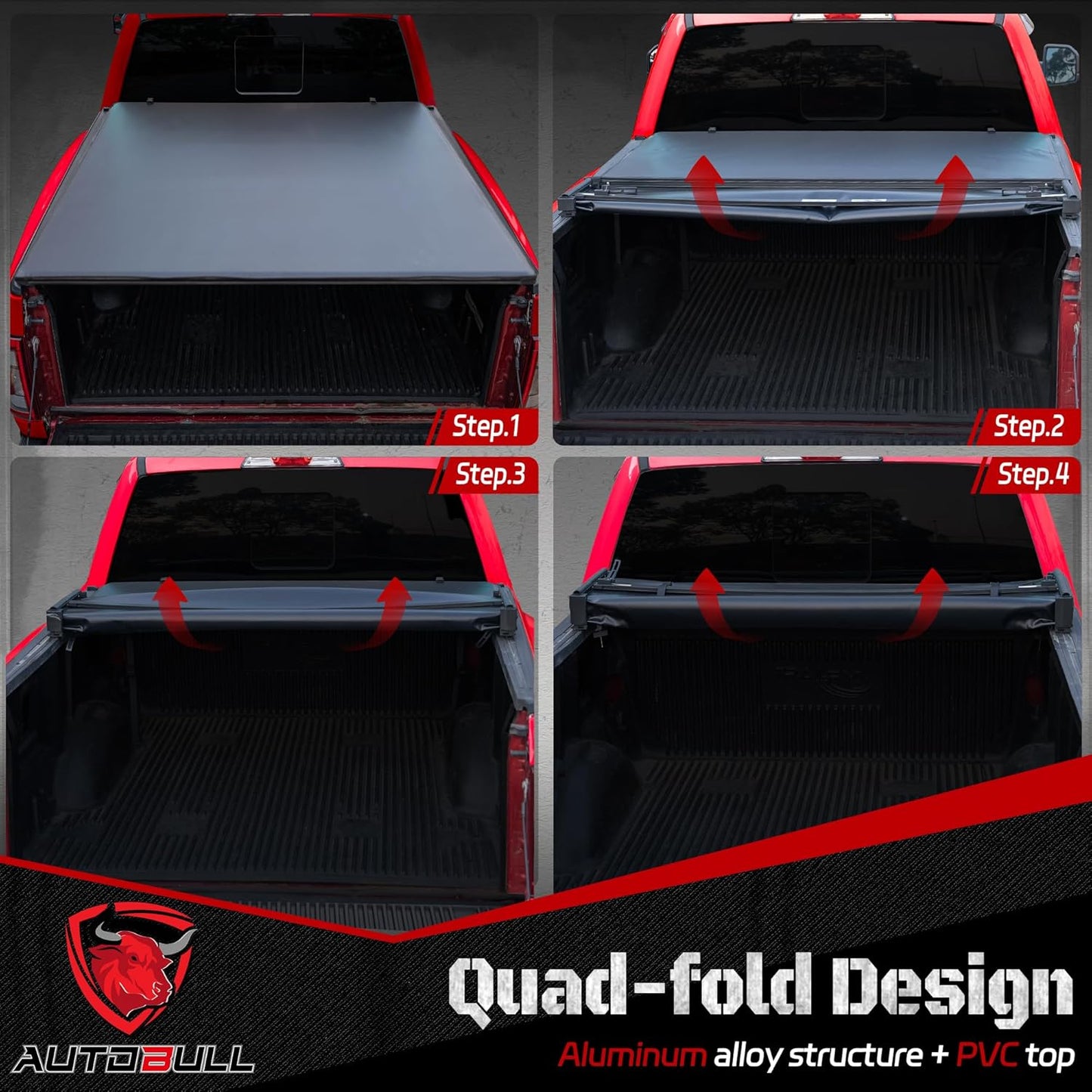 Soft Quad Fold tonneau Cover Compatible with 2022-2025 Toyota Tundra 6.5ft Bed, Vinly Top Alloy Steel Structure
