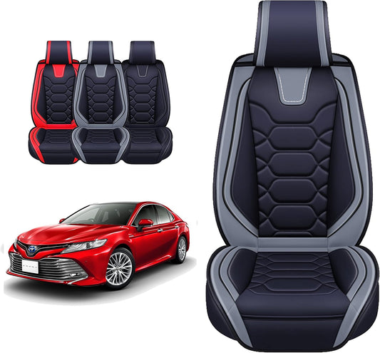 OASIS AUTO Custom Fit Seat Covers for 2012-2025 Toyota Camry, Waterproof Faux Leather Seat Protector Cushion Camry Car Accessories (Full Set, Gray)
