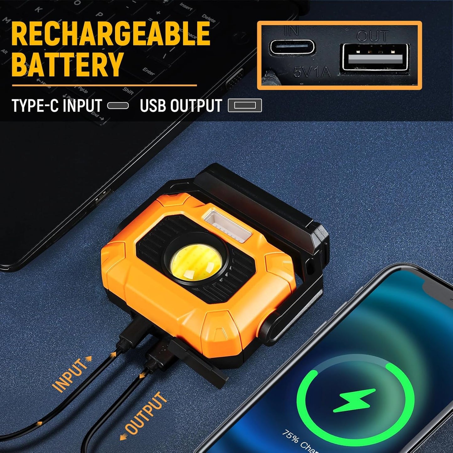 Adelante 2Pack Magnetic Work Light Rechargeable, 1500LM LED Work Light, 360° Rotating Stand 3 Color Temperature 12 Modes Waterproof Bright Flashlight for Mechanic, Shop, Working on Cars, Power Outages