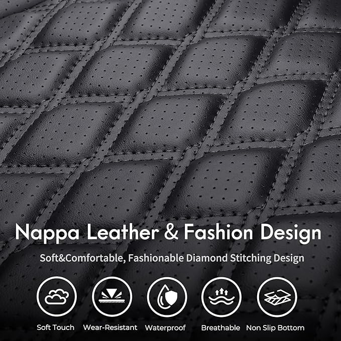 Huidasource Leather Rear Seat Covers, Waterproof Rear Seat Cover for Split Bench, Vehicle Seat Cushion Cover Protector Universal Fit for Most Cars Sedan SUV Pickup Truck(Back Row/Black&Purple)