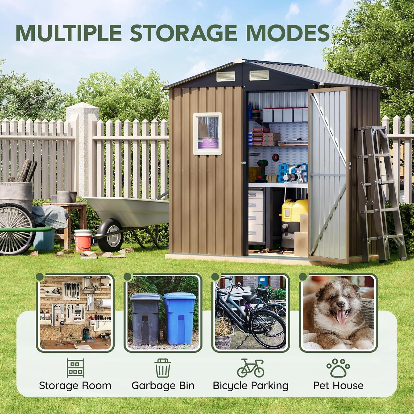 6x4 FT Outdoor Metal Storage Shed, Single Door, 1 Clear Window, Tool Shed for Garden, Patio, Backyard Brown