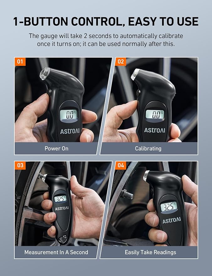 AstroAI Digital Tire Pressure Gauge 0-150PSI, Accurate in 0.1 Increments, Backlit LCD and Presta Valve Adaptor Included, 4 Units of Measurement for Car Truck Bicycle, Black