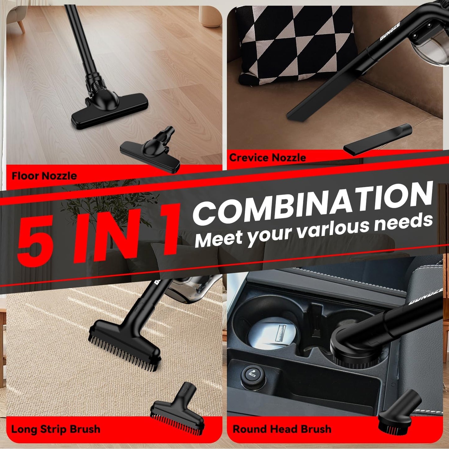 Cordless Vacuum for Milwaukee M18 Battery, 5 in 1 Handheld Electric Vacuum Cleaner with 500W Powerful Motor, 46 CFM Portable Hand Vacuum with 2 Filtration HEPA for Home, Floor, Carpet, Car (Tool Only)