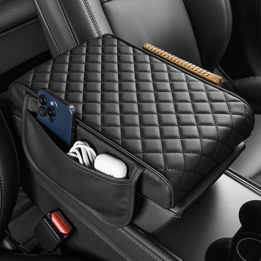 JOYTUTUS Center Console Cover for SUV Sedan, Thick Arm Rest Pad with Storage Bag Leather Middle Console Protector, ‎12.6" x 7.8" x 2.16"