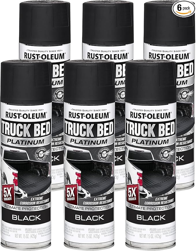 Rust-Oleum 382630-6PK Platinum Truck Bed Coating Spray Paint, 15 Ounce, Black, (Pack of 6)