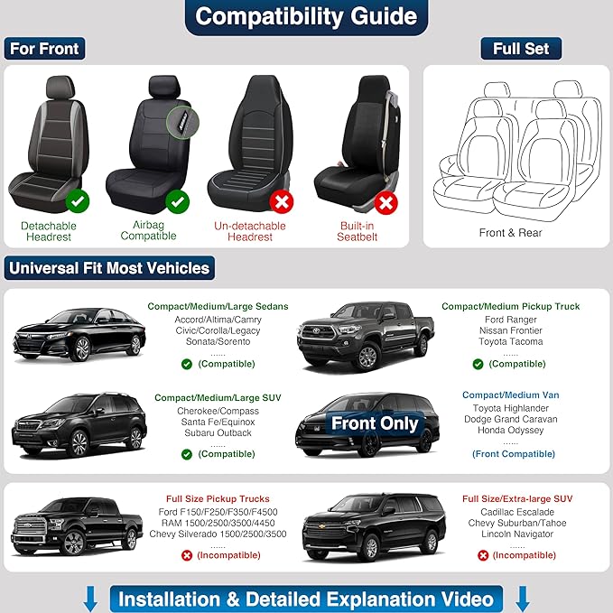 OASIS AUTO Car Seat Covers Front Seats, Waterproof Faux Leather Seat Covers for Cars Universal Fit for SUV, Truck, Sedan, Black Premium Car Seat Protector with Cushions (OS-004 Black)