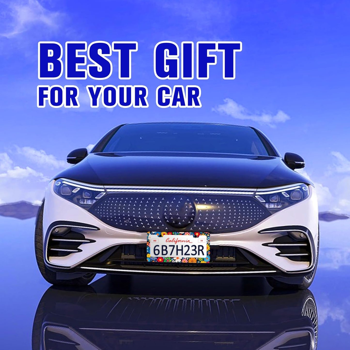 Colorful Flowers Print License Plate Frame Beautiful Floral License Plate Holders Funny Stainless Steel Auto Accessory Bracket 2 Hole with Screws Universal Us Car License Plate Frames 6x12 Inch