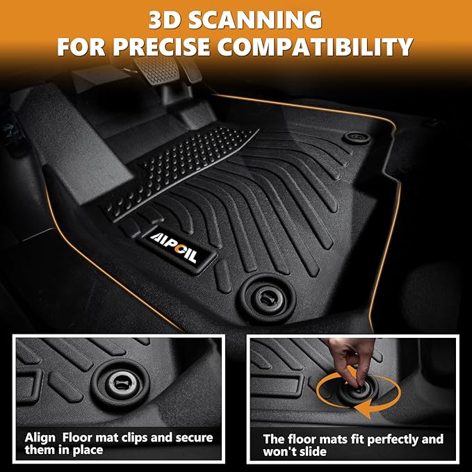 AIPOIL® Floor Mats & Cargo Liner Set for 2007-2011 Honda CRV All Weather Protection TPE Anti-Slip Automotive Full Set Custom CR-V Car Mats Accessories - Black