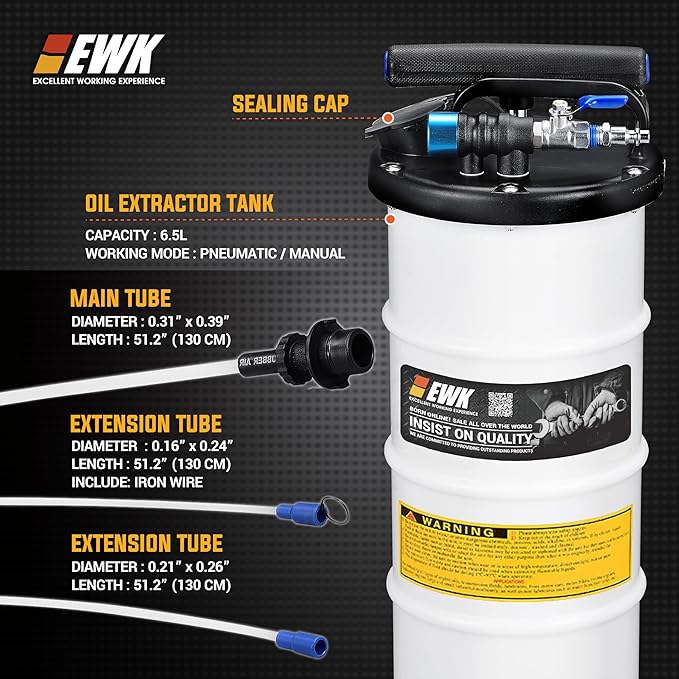 EWK 6.5L Pneumatic/Manual Oil Extractor, Oil Change Pump for Automotive Fluids Vacuum Evacuation, Fluid Extractor Pump Tool for DIY Mechanics
