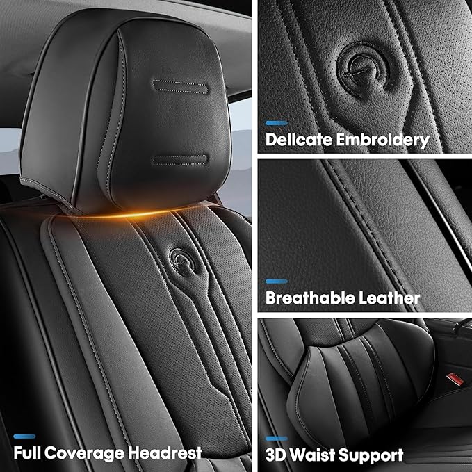 Car Seat Covers Custom Fit for Ford F150 2009-2026, Faux Leather Seat Cover Set for 2017-2026 F250 F350 F450, Accomodating Regular Cab Super Cab Super Crew Pickup Truck Cushions (Black, Front Seat)