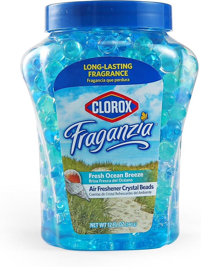 Clorox Fraganzia Crystal Beads Air Freshener in Fresh Ocean Breeze Scent - Long-Lasting Room Deodorizer - Odor Eliminator Gel Beads to Freshen Home, Car, or Office, 12 Fl Oz