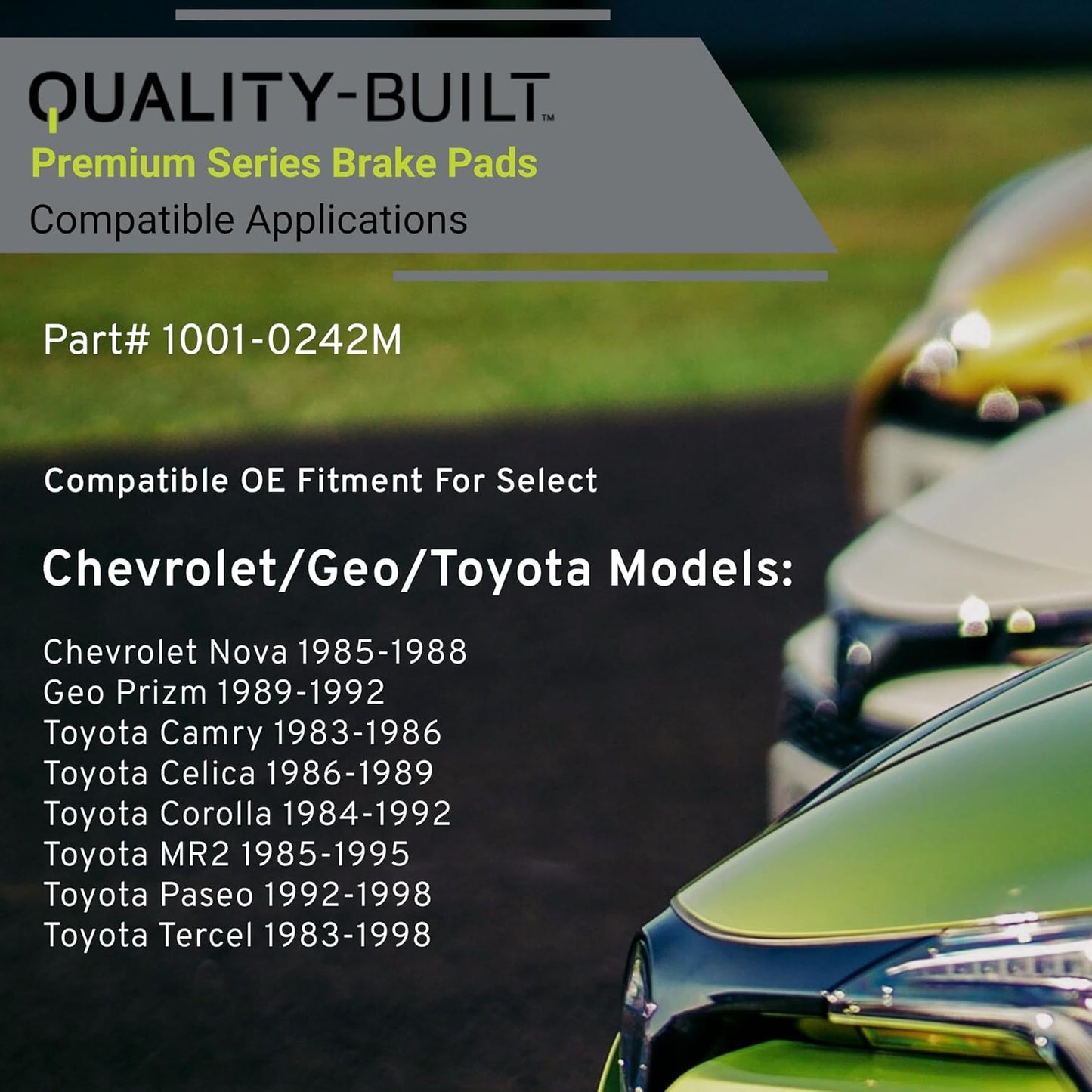 Premium Semi-Metallic Front Brake Pads (1001-0242M) Compatible with 1983-1998 Chevrolet/Geo/Toyota (Camry/Celica/Corolla/MR2/Nova/Paseo/Prizm/Tercel)