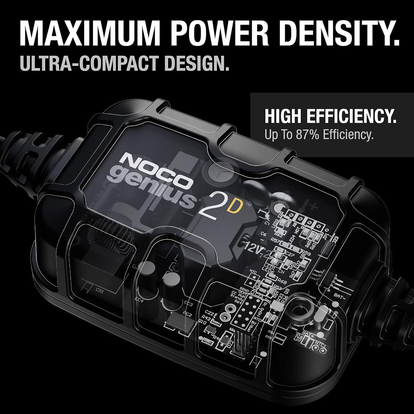 NOCO GENIUS2D: 2A 12V Smart Onboard Battery Charger - Direct-Mount Automatic Maintainer, Trickle Charger & Desulfator with Overcharge Protection & Temperature Compensation – For Lead-Acid Batteries